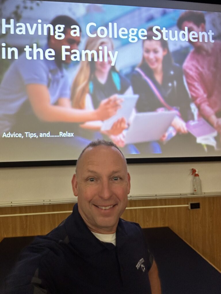 Mr Fred presenting to parents during college orientation