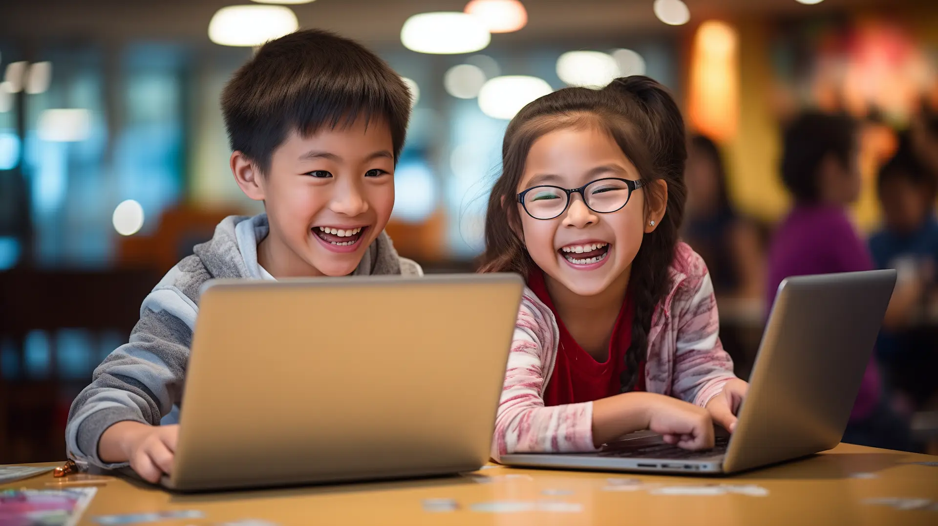 GetMeCoding.com two young kids laughing while using a computer